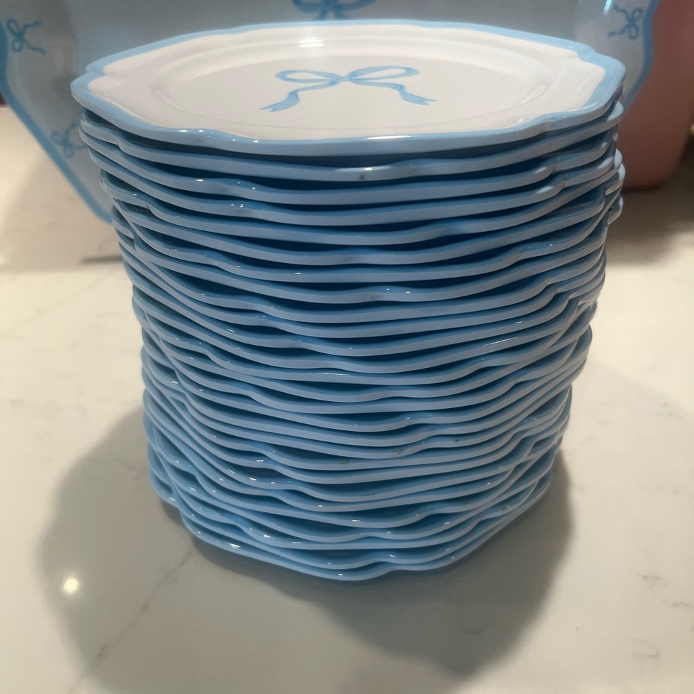 Shabby Chic Blue Ribbon Design Plates - Picture 4 of 6